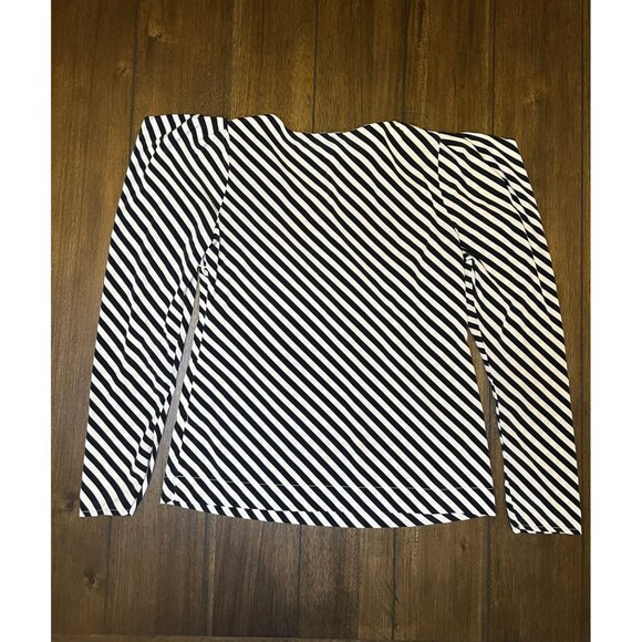 Apostrophe Small Womans Top Broad Shoulder White/Black Striped Long Sleeve Small - Picture 2 of 3